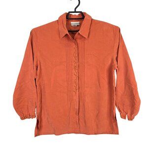 Womens Coldwater Creek Orange Button Up Blouse Long Sleeve Polynosic Blend 2XL